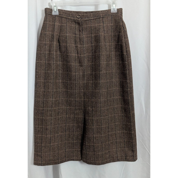 Vtg 80s Ira Joyce Brown Tweed Wool Blend Midi Skirt 28.5W F1 Academia Librarian - Picture 4 of 6
